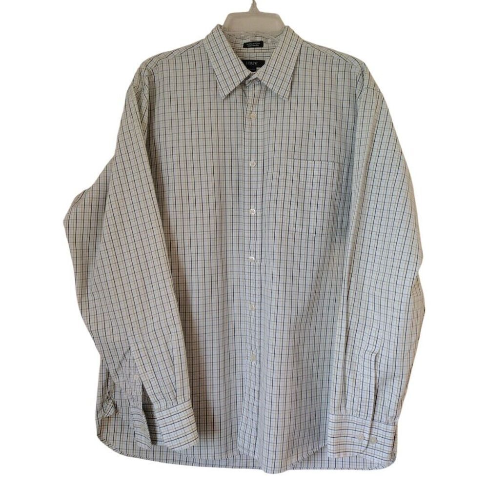 J. Crew Button-Up Shirt Men L Multicolor Plaid 80's‎ Two Ply Cotton Long Sleeve